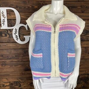 Bailey Rose | Chunky Ribbed Knit Colorblock Stripe‎ Oversized Zip Up Vest Horse